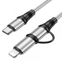 PD Кабель HOCO X50 Exquisito 2-in-1 (Ligthning/PD) 60W/3A/1m. Gray