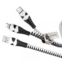 Кабель HOCO U97 2-in-1 Zipper charging cable для Lightning+Type-C 2,4A/0,96m. Black+white