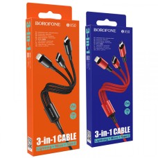 Кабель BOROFONE BX50 3-in-1 Fresco charging для Lightning+Micro+Type-C 2.4A/1m black