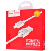 Кабель USB Hoco U49 Refined Steel microUSB 2.4A 1.2m білий