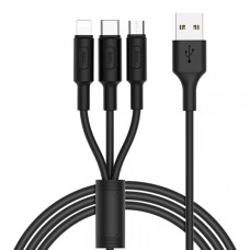 Кабель HOCO X25 Soarer для Combo 3-in-1(LM-Tc) 2A/1m. Black