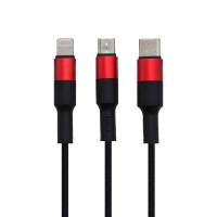 Кабель USB Hoco X26 Xpress Charging 3in1 чорно-червоний