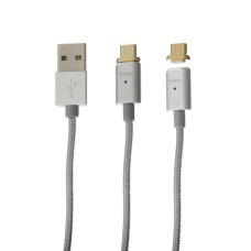 Кабель USB Hoco U16 Magnetic microUSB срібло