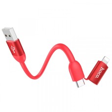 Кабель HOCO U87 Cool 2-in-1 Silicone charging cable для Lightning+Type-C 2,4A/0,2m. Red