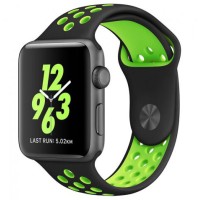 Силиконовый ремешок Nike 38mm / 40mm / 41mm для Apple Watch (Черный с зеленым)