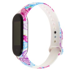 Ремінець для Xiaomi Mi Band 5 силіконовий кольорові метелики / білий