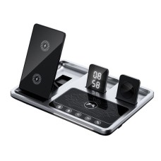 Бездротова зарядка стенд 4 IN1 AUTOMATIC (iPhone, iWatch, AirPods, Clock) 15W FAST Silver-black