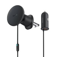 Автомобільний тримач із бездротовою зарядкою Baseus CW01 Magnetic Wireless 15W (+АЗУ Type-c 25W) Black C40141000111-00