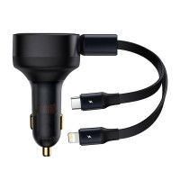 Автомобільний зарядний пристрій Baseus Enjoyment Retractable 2in1 Car Charger C + L 30W Black CGTX000001