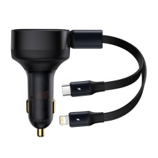 Автомобільний зарядний пристрій Baseus Enjoyment Retractable 2in1 Car Charger C + L 30W Black CGTX000001