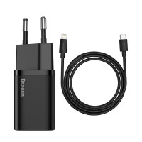 Зарядний пристрій Baseus Super Si Quick Charger 1C 20W / Simple Wisdom Data Cable Type-C to iP 1m Black TZCCSUP-B01