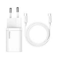 Мережевий зарядний пристрій Baseus Super Si Quick Charger Cable Type-C to Type-C 25W White TZCCSUP-L02