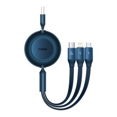Кабель USB PD Baseus Bright Mirror 2 Series Retractable 3-in-1 USB to M+L+C 66W 1.1m Blue CAMJ010103