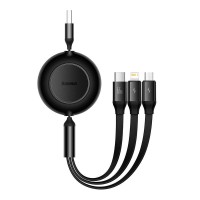 Кабель USB PD Baseus Bright Mirror 2 Series Retractable 3-in-1 USB to M+L+C 66W 1.1m Black CAMJ010101