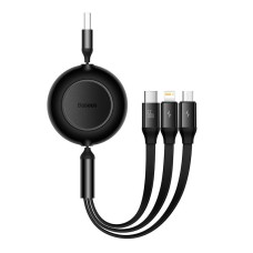 Кабель USB PD Baseus Bright Mirror 2 Series Retractable 3-in-1 USB to M+L+C 66W 1.1m Black CAMJ010101
