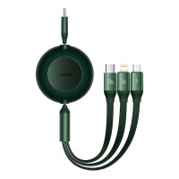 Кабель USB PD кабель Baseus Bright Mirror 2 Series Retractable 3-in-1 Type-C to M+L+C 100W 1.1m Green CAMJ01020