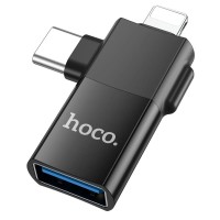 Перехідник Hoco UA17 Lightning Male + USB-C Male to USB Female DUAL Adapter Black