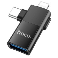 Перехідник Hoco UA17 Lightning Male + USB-C Male to USB Female DUAL Adapter Black