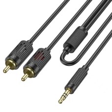 Аудіо адаптер подовжувач HOCO UPA28 2 RCA - Jack 3.5 2 pin AUX lotus audio cable (1.5М) стерео-кабель для пристроїв Чорний
