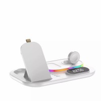 Бездротова зарядка стенд 4 IN 1 A06 RGB (iPhone, iWatch, AirPods, Clock) 30W FAST White
