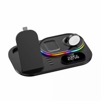 Бездротова зарядка стенд 4 IN 1 A06 RGB (iPhone, iWatch, AirPods, Clock) 30W FAST Black