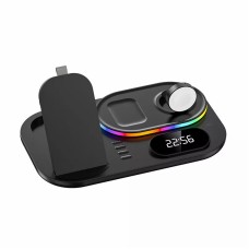 Бездротова зарядка стенд 4 IN 1 A06 RGB (iPhone, iWatch, AirPods, Clock) 30W FAST Black