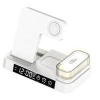 Бездротова зарядка стенд годинник і нічник A37 4 in 1 Fast 30W White