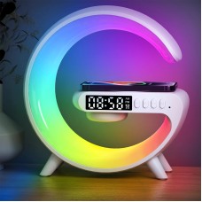Бездротова зарядка стенд Колонка LED 6G3 mini RGB WIRELESS FAST CHARGE 15W White