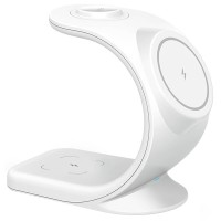 Бездротова зарядка стенд T17 3 IN 1 MagSafe RGB Light (iPhone, iWatch, AirPods) White