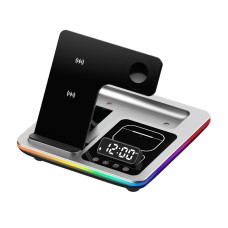 Бездротова зарядка стенд A93 5 IN 1 NEW AUTOMATIC (iPhone, iWatch, AirPods) 25W Silver