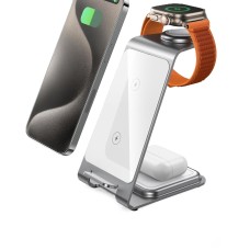 Бездротова зарядка стенд 3 in 1 Y93 Ultra-Thin Smart Pure Metal WL 15W Silver