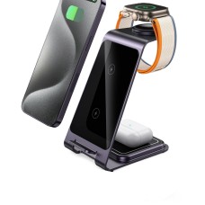 Бездротова зарядка стенд 3 in 1 Y93 Ultra-Thin Smart Pure Metal WL 15W Dark Purple