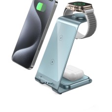 Бездротова зарядка стенд 3 in 1 Y93 Ultra-Thin Smart Pure Metal WL 15W Sierra Blue