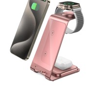 Бездротова зарядка стенд 3 in 1 Y93 Ultra-Thin Smart Pure Metal WL 15W Rose Pink