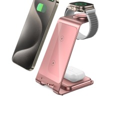 Бездротова зарядка стенд 3 in 1 Y93 Ultra-Thin Smart Pure Metal WL 15W Rose Pink