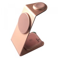Бездротова зарядка стенд 3 in 1 M01 MagSafe Ultra-Thin (iPhone, iWatch, AirPods) 15W Rose Pink