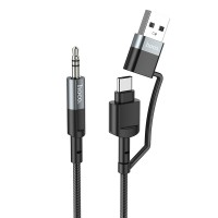 AUX-кабель Аудіоадаптер HOCO UPA23 Type-C + USB 2-in-1 digital audio conversion cable 1m. Metal Gray