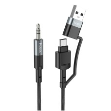 AUX-кабель Аудіоадаптер HOCO UPA23 Type-C + USB 2-in-1 digital audio conversion cable 1m. Metal Gray