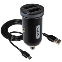 Автомобільний зарядний пристрій XO TZ08 + Type-C 2USB 2.1А Black