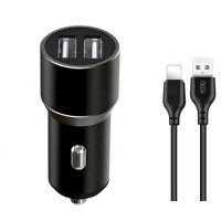 Автомобільний зарядний пристрій XO TZ09 2в1 2USB  + Lightning 12W Black