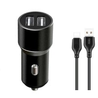 Автомобільний зарядний пристрій XO TZ09 2в1 2USB + Type-C 12W Black