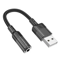 AUX-кабель аудіоадаптер HOCO LS37 Spirit transparent external sound card USB to 3.5mm Black