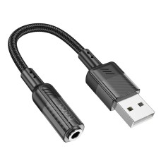 AUX-кабель аудіоадаптер HOCO LS37 Spirit transparent external sound card USB to 3.5mm Black