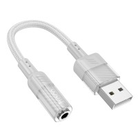 AUX-кабель аудіоадаптер HOCO LS37 Spirit transparent external sound card USB to 3.5mm Gray