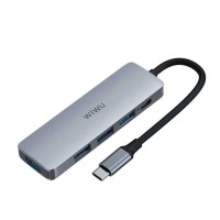 USB-Хаб Wiwu 541BC Alpha 5в1 Type-C to 3xUSB 3.0+USB 2.0+PD Grey