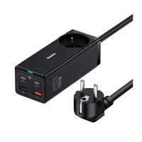 Мережевий зарядний пристрій Baseus GaN3 Pro 65W (2xUSB, 2xType-C+ розетка) + кабель USB-C 100W black (PSZM000901)