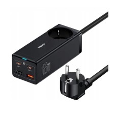 Мережевий зарядний пристрій Baseus GaN3 Pro 65W (2xUSB, 2xType-C+ розетка) + кабель USB-C 100W black (PSZM000901)