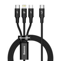 Кабель USB Baseus Rapid Series 3-in-1 Fast Charging Data Type-C to C+L+C PD 20W1.5m Black (CAMLT-SC01)
