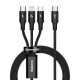Кабель USB Baseus Rapid Series 3-in-1 Fast Charging Data Type-C to C+L+C PD 20W1.5m Black (CAMLT-SC01)