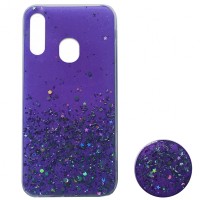 Силікон блискітки+popsoket для Samsung M20 (M205) violet
